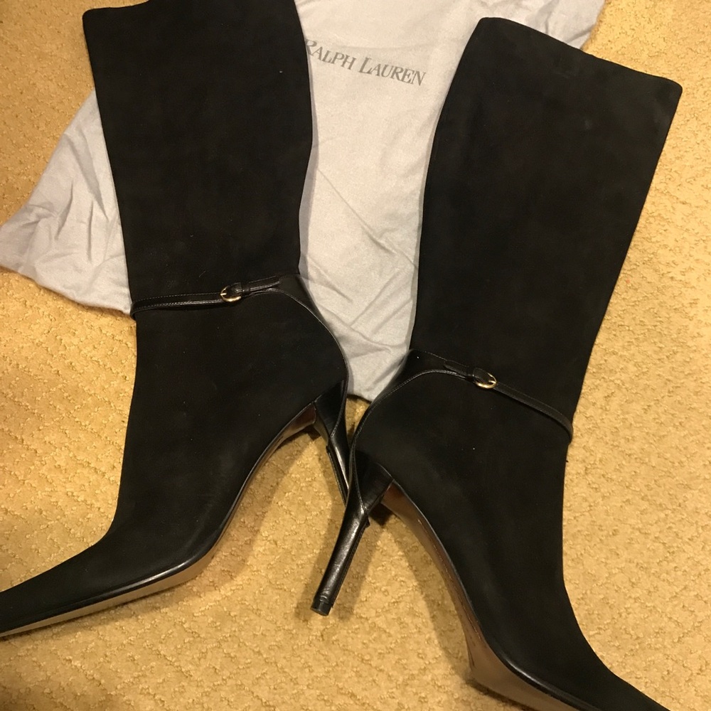 Ralph Lauren Felice Black Suede Boots 9.5